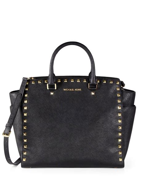 michael kors convertible tote black|Michael Kors black studded handbag.